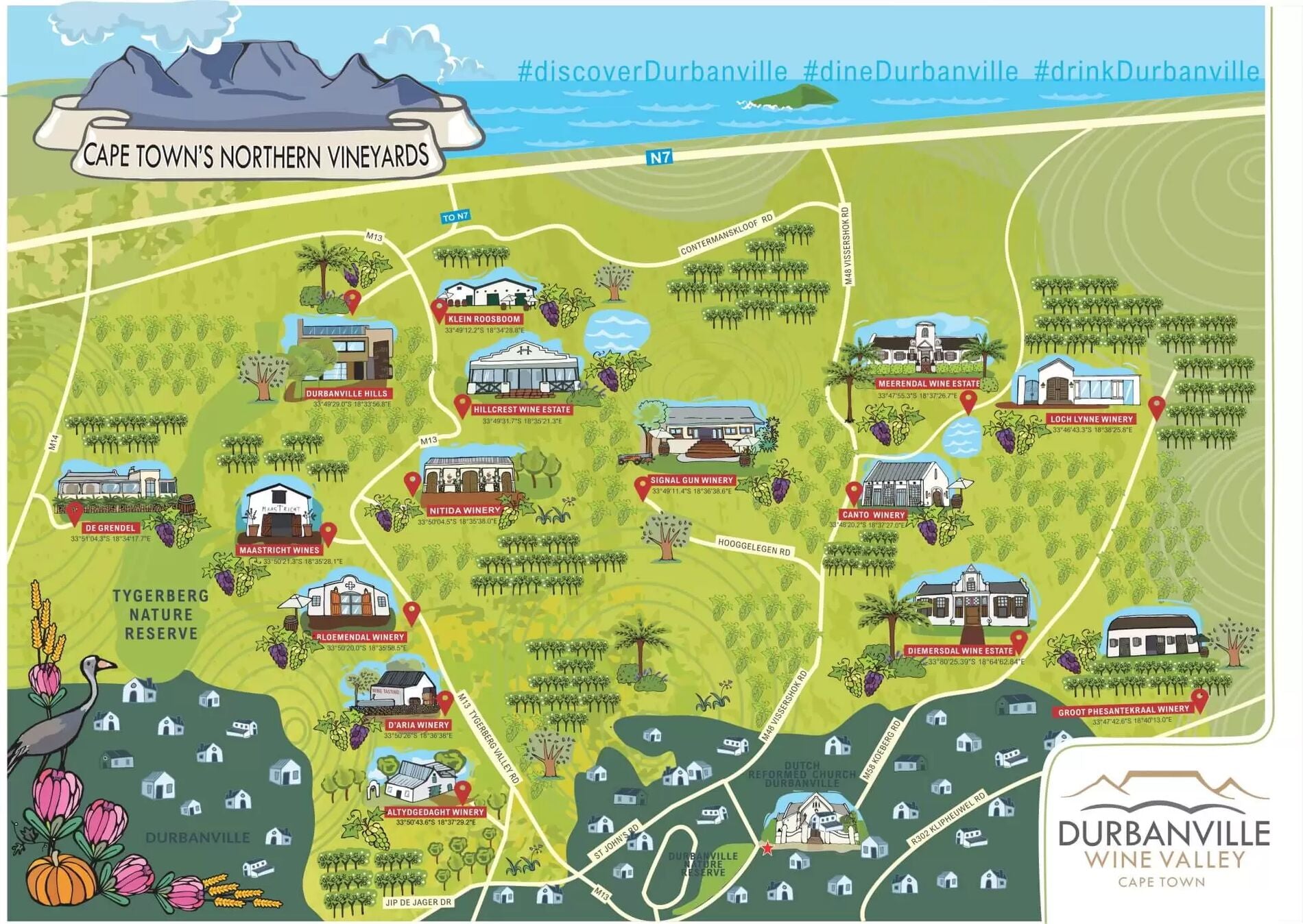 Karte mit den Weingütern in Durbanville