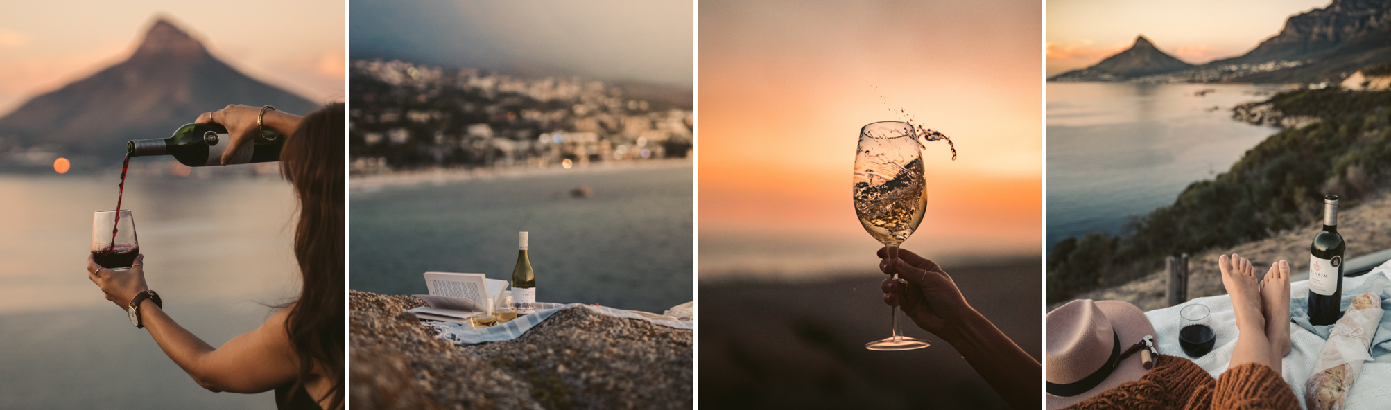 Vier stimmungsvolle Wein-Impressionen am Meer